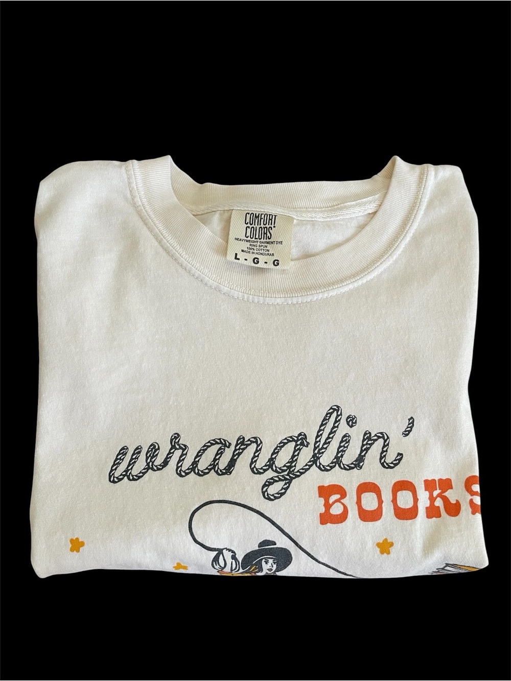 Wranglin' Books Graphic Tee - Cream Short Sleeve Women/Men Shirt - Picture 4 of 5